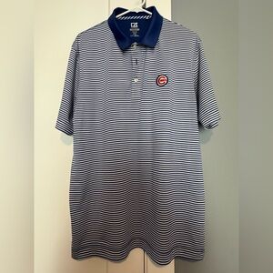 Men's Cutter & Buck Chicago Cubs Blue Striped Polo Shirt